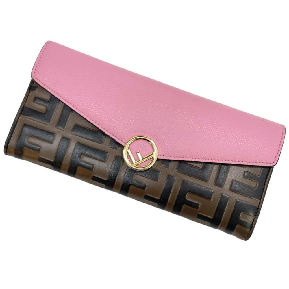 Fendi Zucca F Bi fold Long Wallet Pink x Brown